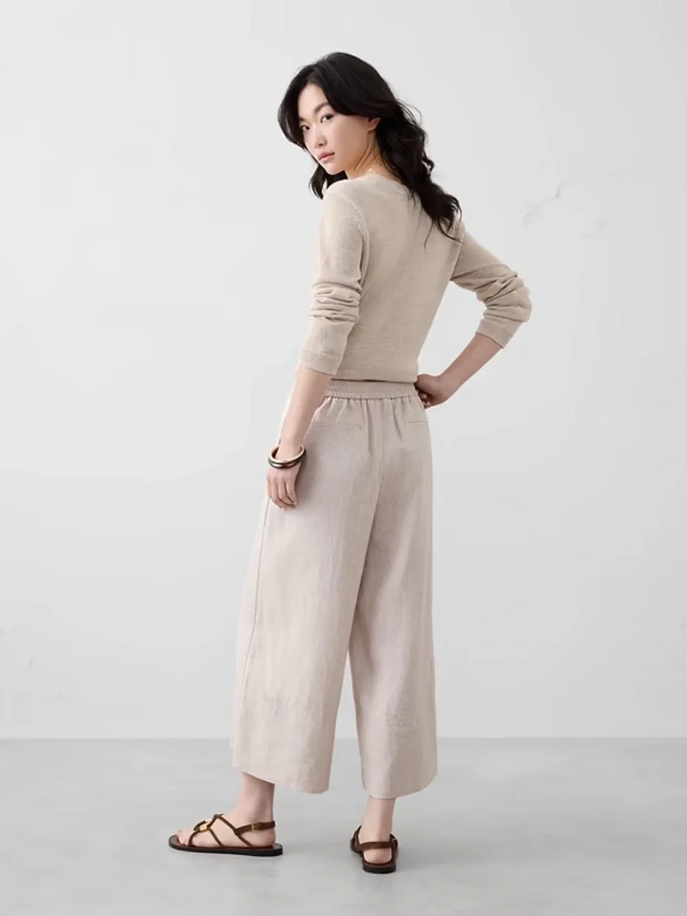 Banana Republic Factory ANYDAY WIDE-LEG HIGH-RISE LINEN-BLEND CROPPED PANT L